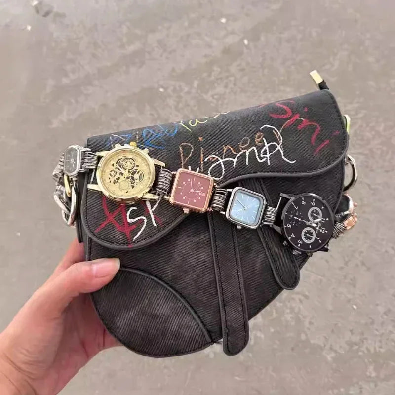 Chic Saddle Bag with Watch Handle