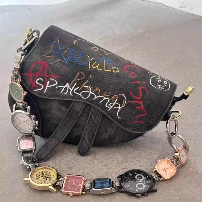 Chic Saddle Bag with Watch Handle