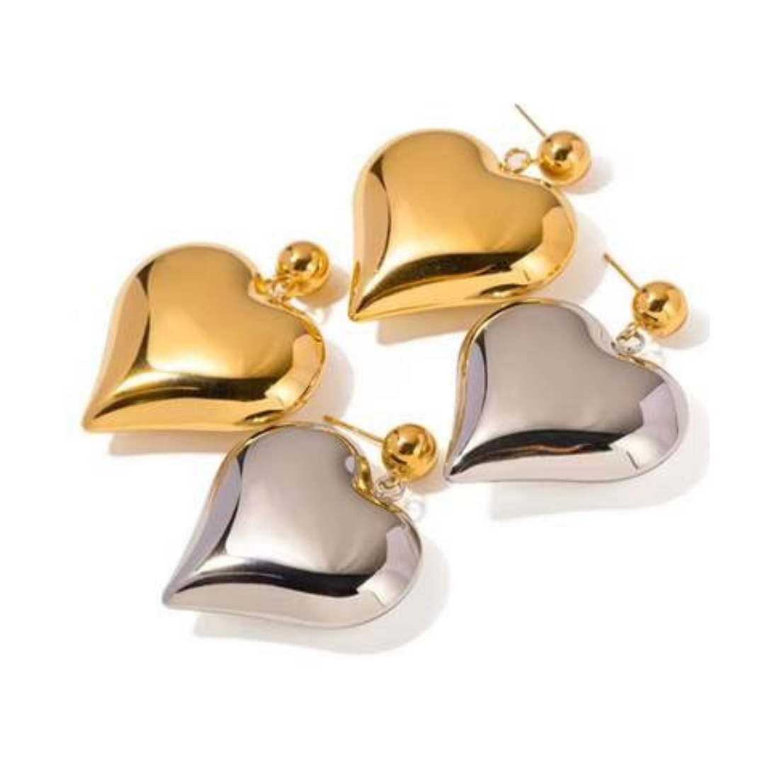 Trendy chic 18k Chunky Heart Dangle Earrings