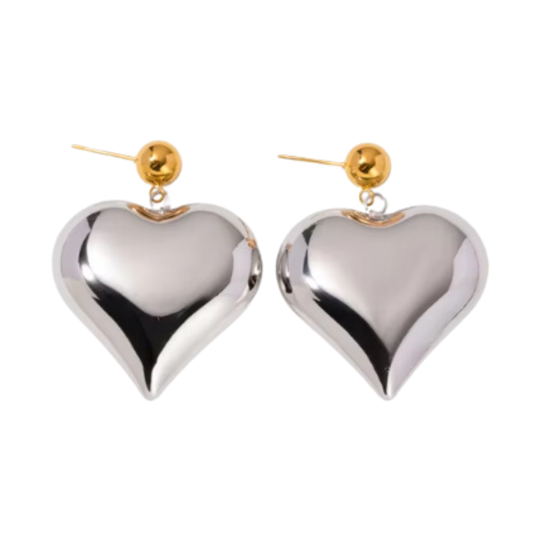 Trendy chic 18k Chunky Heart Dangle Earrings