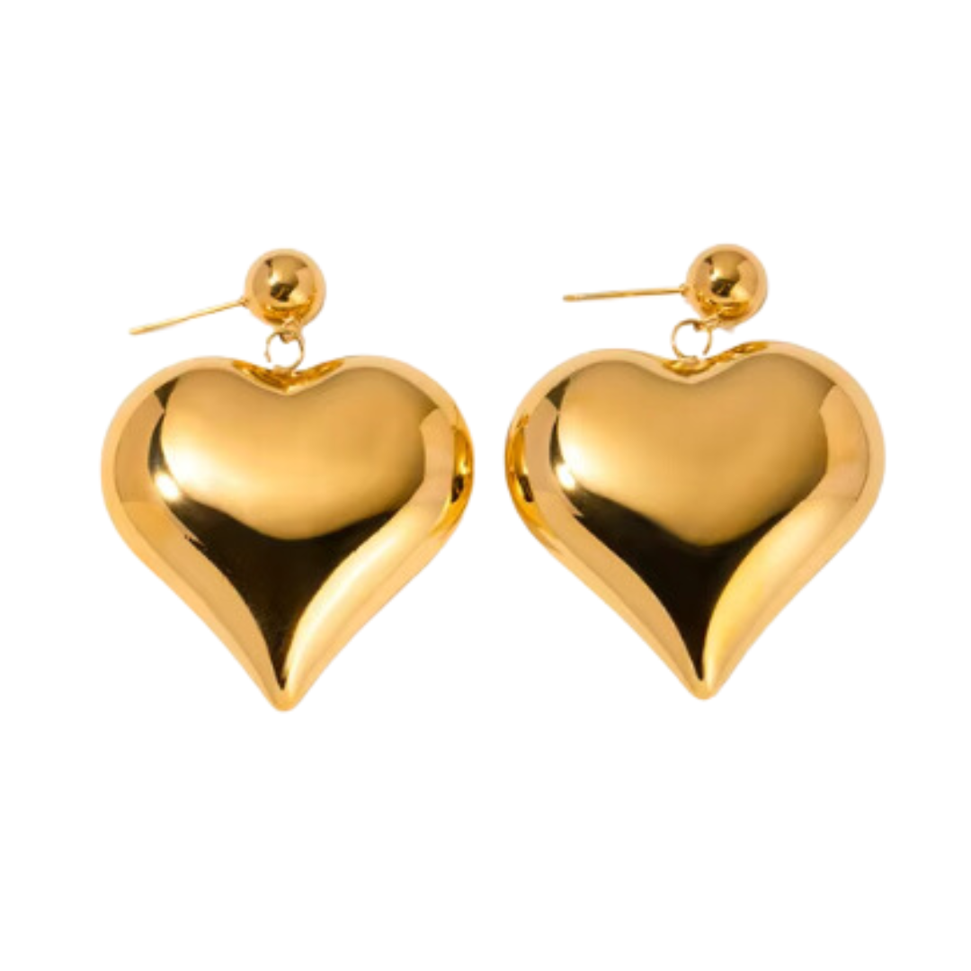 Trendy chic 18k Chunky Heart Dangle Earrings