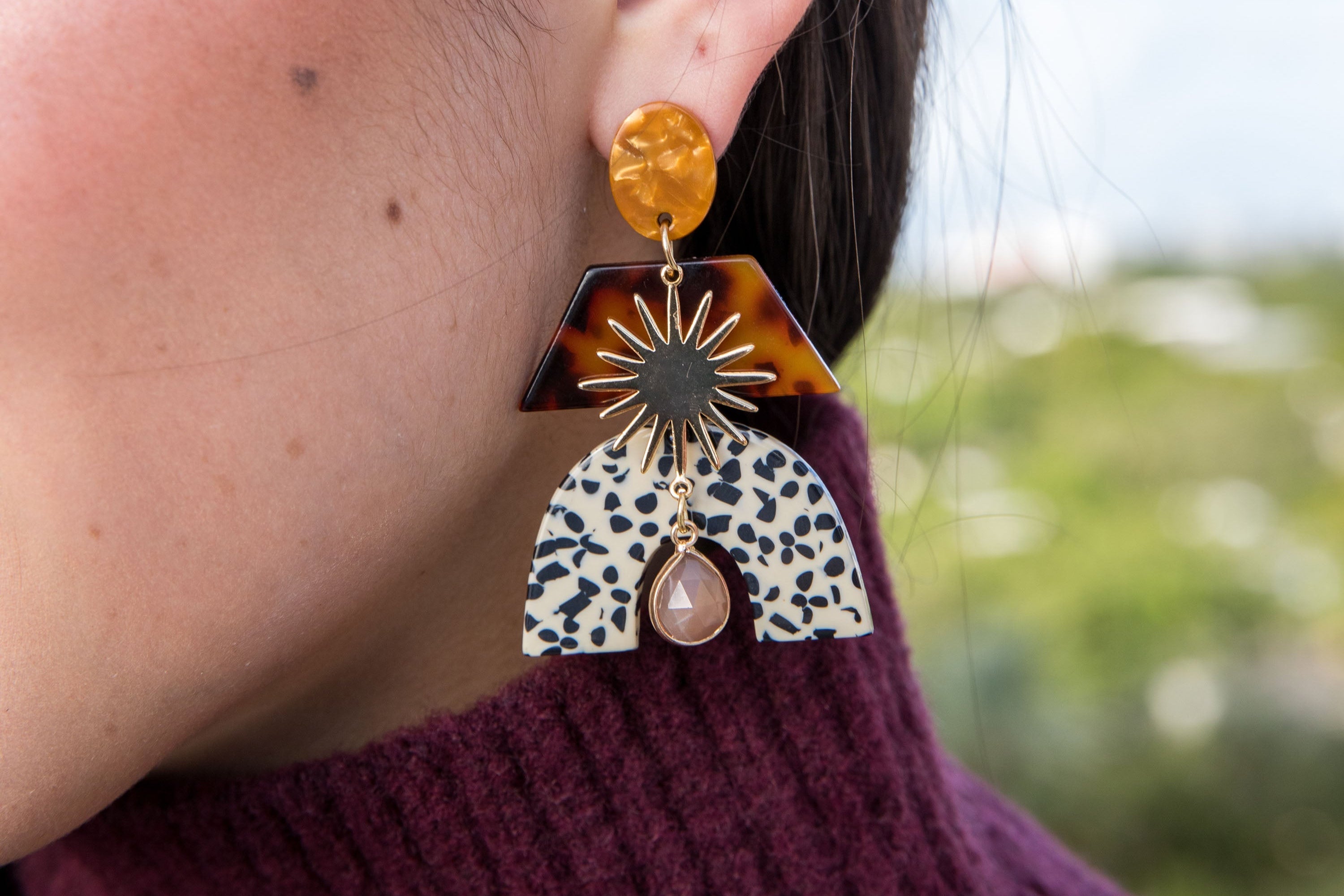 Fiona Glam Mixed Media Earrings Tiger Eye