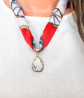 Trendy High Fashion White Buffalo Pendant on Silk Scarf Necklace